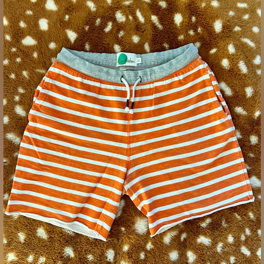 Mini boden orange/white striped jersey shorts Boys Sz 12